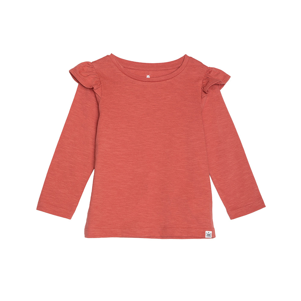 rise little earthling Long Sleeve Ruffle T-Shirt TGFKT20 - Dusty Cedar / 12-18m