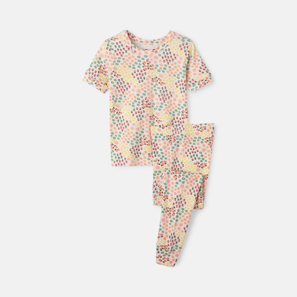 rise little earthling Short Sleeve Sleep Set - Grey Rainbow / 2y